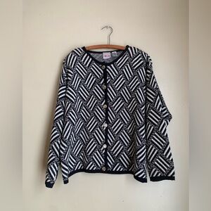 TanJay Geometric Cardigan Sweater Metal Buttons Grandma Black White Old money L